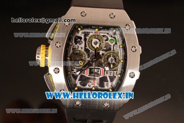 Richard Mille RM11-03 Swiss Valjoux 7750 Automatic Steel Case Skeleton Dial With Arabic Numeral Markers Black Rubber Strap(KV) - Click Image to Close